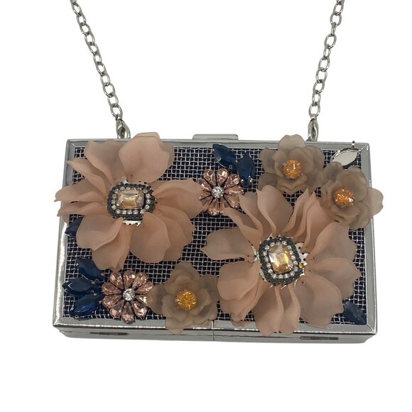 Sondra Roberts Embellished Silver Clasp Clutch Purse Floral Wedding Crossbody - Picture 1 of 15